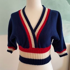 Vintage Crop V Neck Sweater